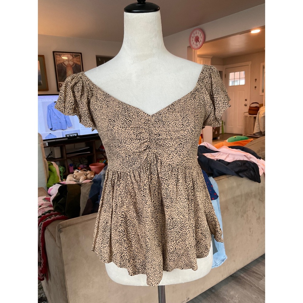 Jopas Leopard Print Smocked Back Babydoll Top Boho Y2K Praire Romantic